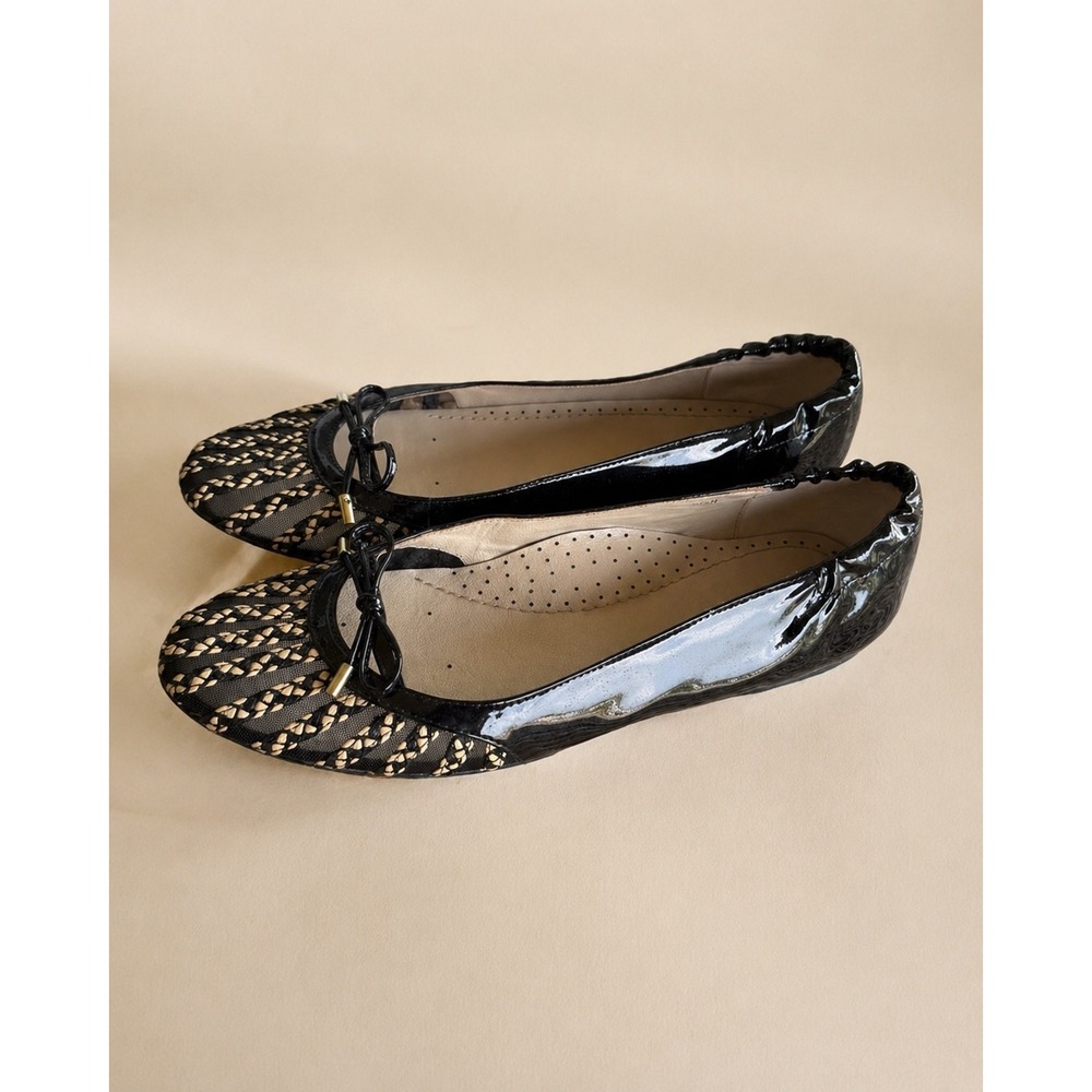 Eric Javits New York Black Patent Leather Woven Toe Ballet Flats Womens 7